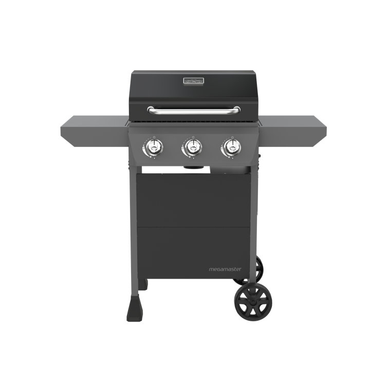 Megamaster Black 3-Burner Propane Gas Grill with Side Tables