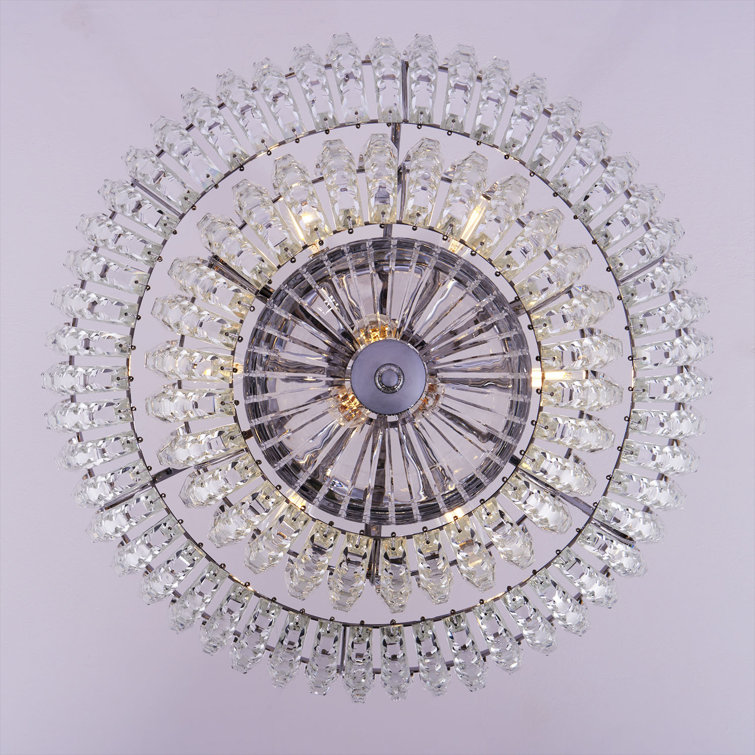 Contemporary Crystal LED Chrome Bowl Pendant Light