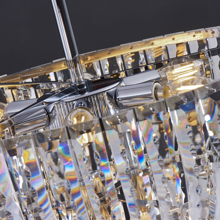 Contemporary Crystal LED Chrome Bowl Pendant Light