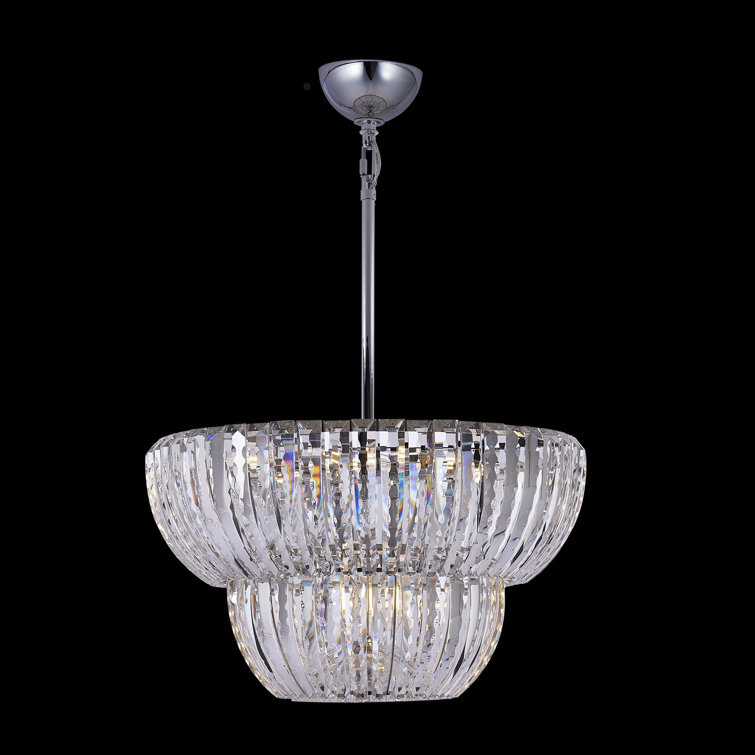 Contemporary Crystal LED Chrome Bowl Pendant Light