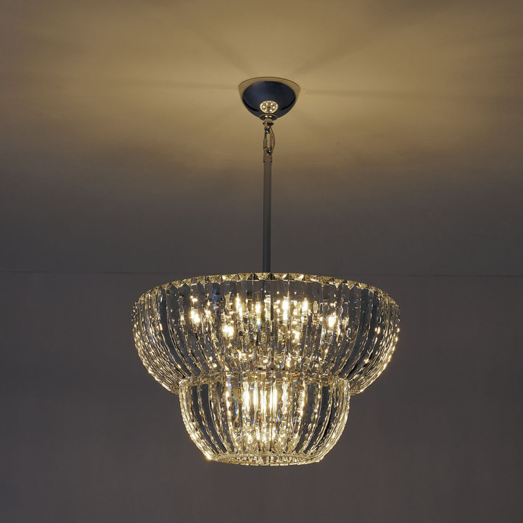 Contemporary Crystal LED Chrome Bowl Pendant Light