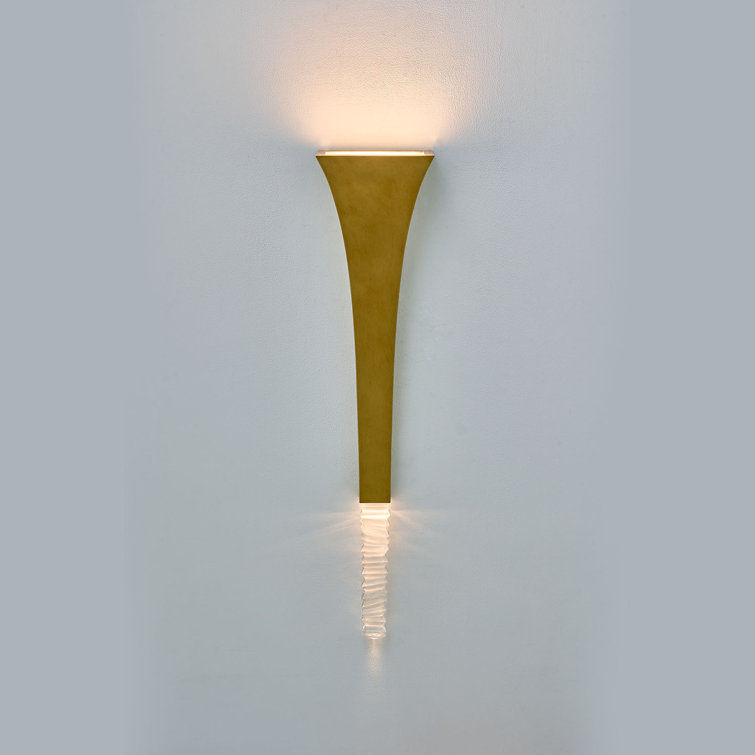 Tall Brass Dimmable LED Wall Sconce with Crystal Accent