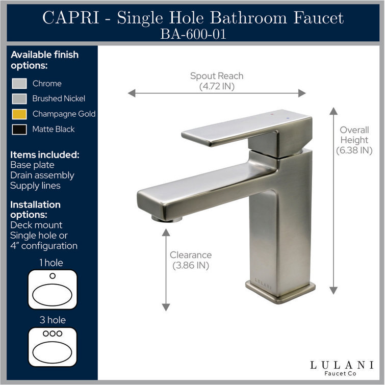 Lulani Capri Elegant Matte Black Brass Single Hole Bathroom Faucet