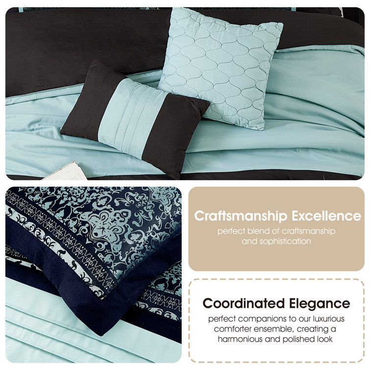 King Black and Aqua Microfiber 7-Piece Comforter Set