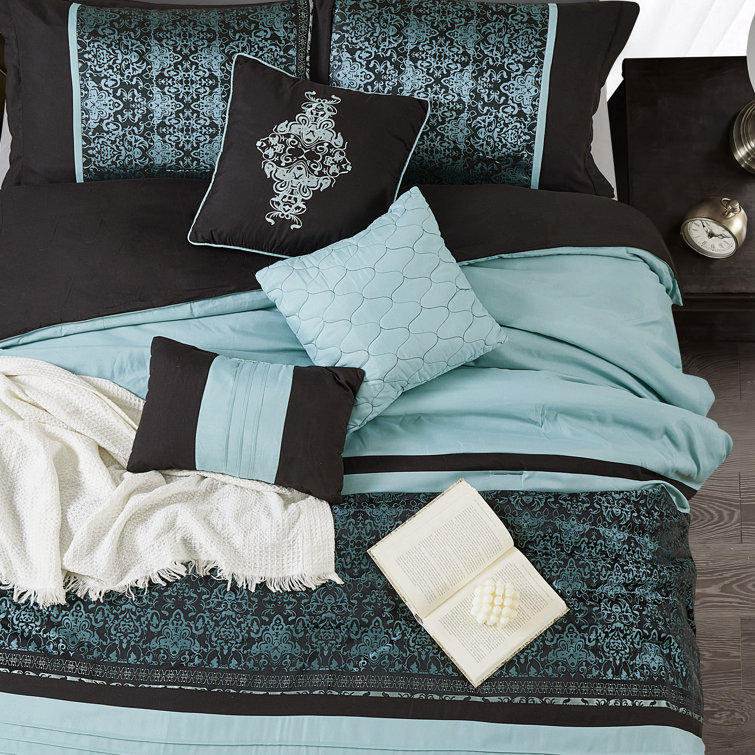King Black and Aqua Microfiber 7-Piece Comforter Set