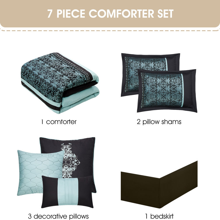 King Black and Aqua Microfiber 7-Piece Comforter Set