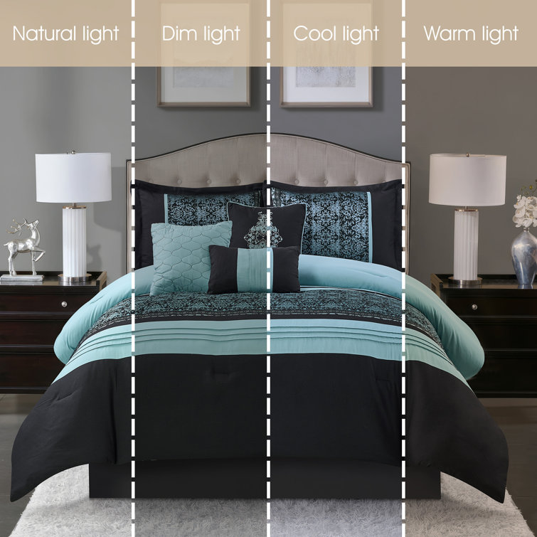 King Black and Aqua Microfiber 7-Piece Comforter Set