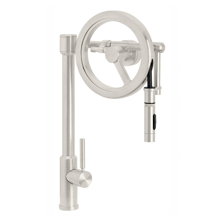 Satin Nickel Industrial Pulldown Faucet with Pull-out Spray
