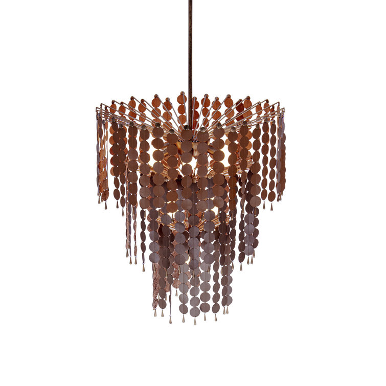 Pearlized Antique Brass Ombre Leather Chandelier