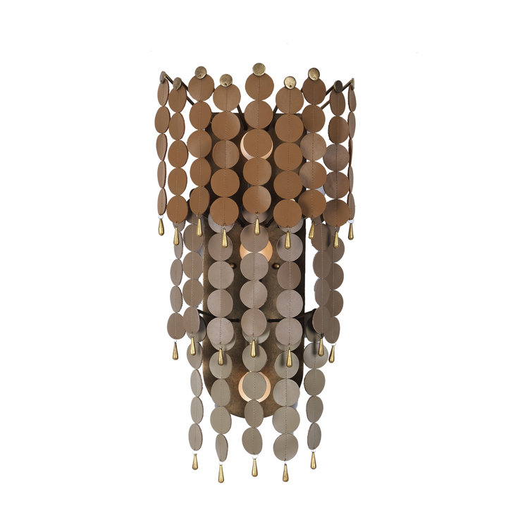 Pearlized Antique Brass Sconce with Leather Medallions