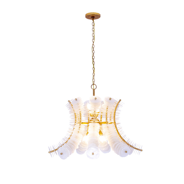 Gossamer 12-Light Oxidized Gold Leaf Pendant with Capiz Shell