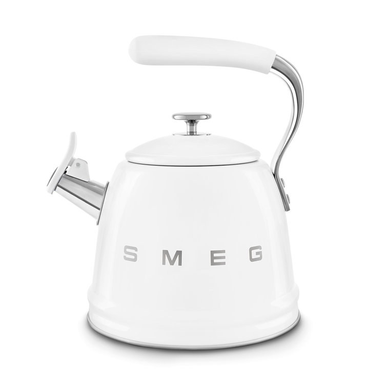 White Stainless Steel Whistling Stovetop Kettle