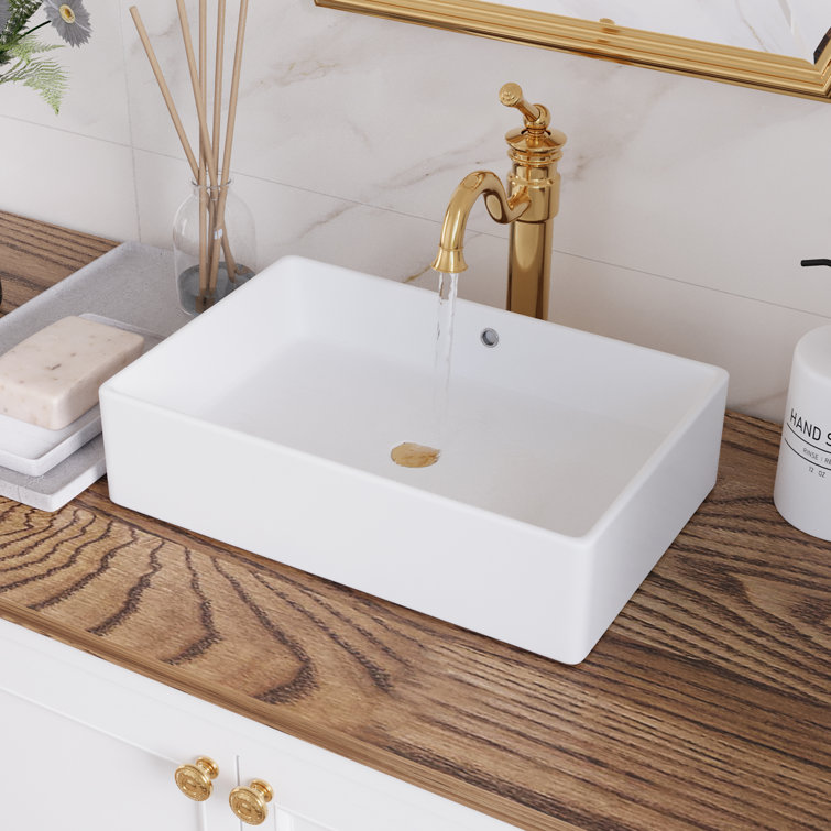 DeerValley 20" White Ceramic Rectangular Vessel Sink with Overflow
