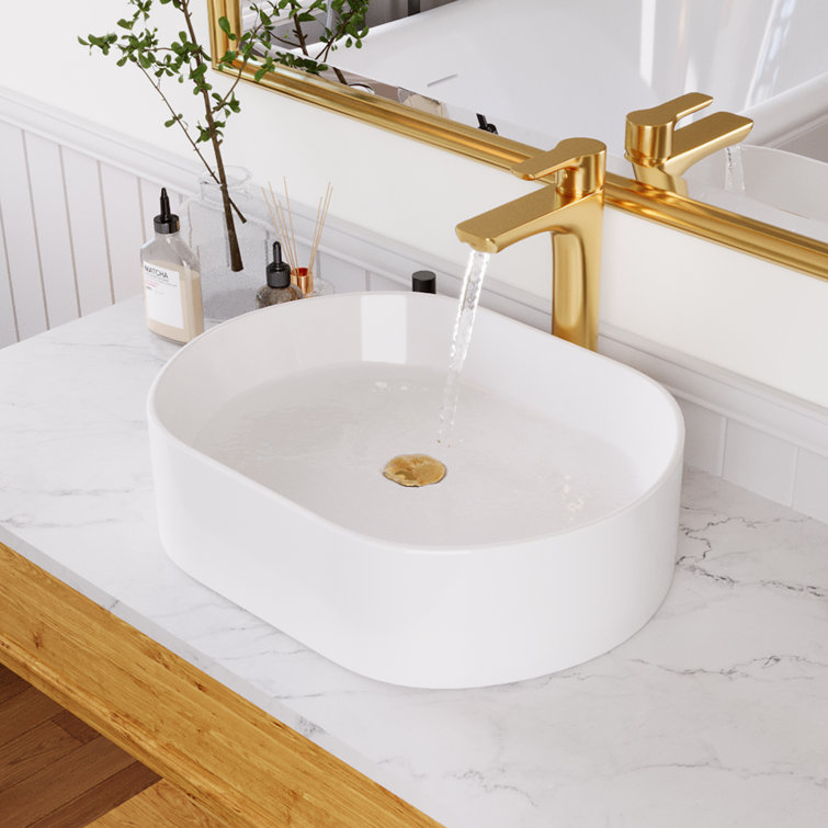 White Ceramic Rectangular Above-Counter Bathroom Vessel Sink