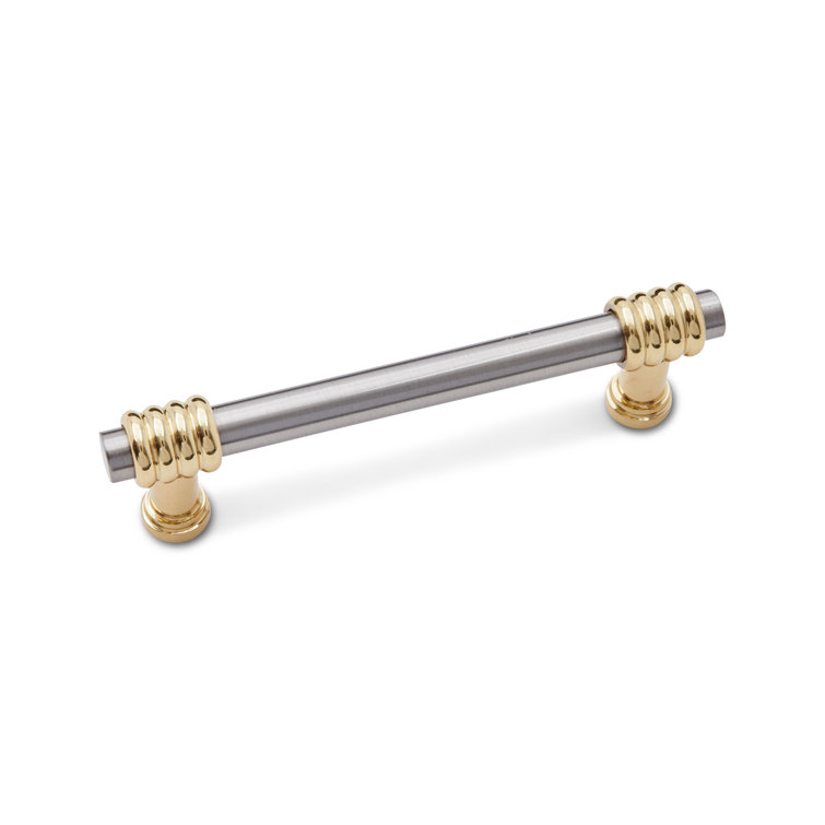Satin Nickel and Brass Modern Bar Pull with Mounting Hardware