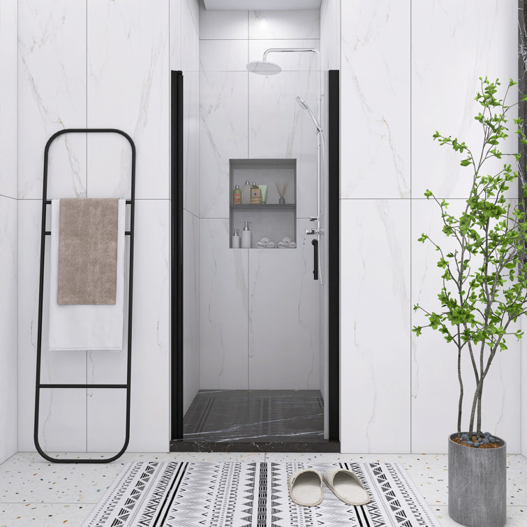 Matte Black 32'' x 72'' Semi-Frameless Pivot Shower Door with Clear Glass