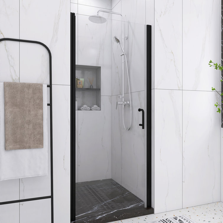 Matte Black 32'' x 72'' Semi-Frameless Pivot Shower Door with Clear Glass