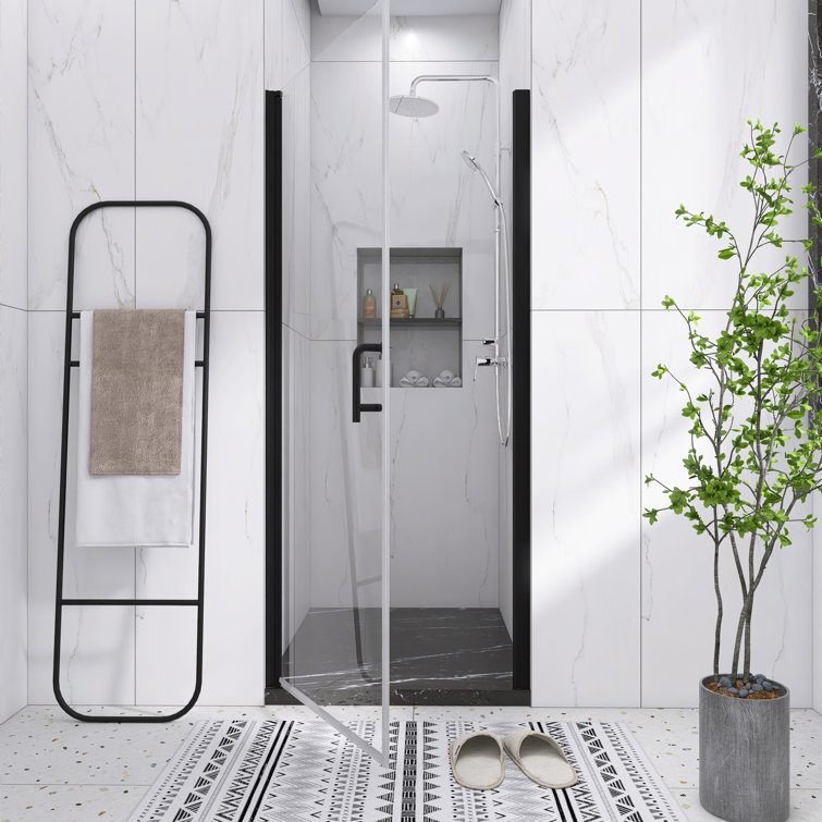 Matte Black 32'' x 72'' Semi-Frameless Pivot Shower Door with Clear Glass