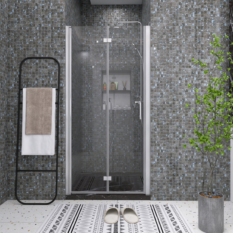 36'' Chrome Semi-Frameless Bi-Fold Shower Door with Clear Glass