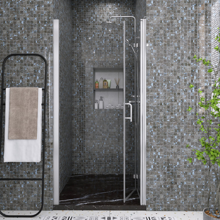 36'' Chrome Semi-Frameless Bi-Fold Shower Door with Clear Glass