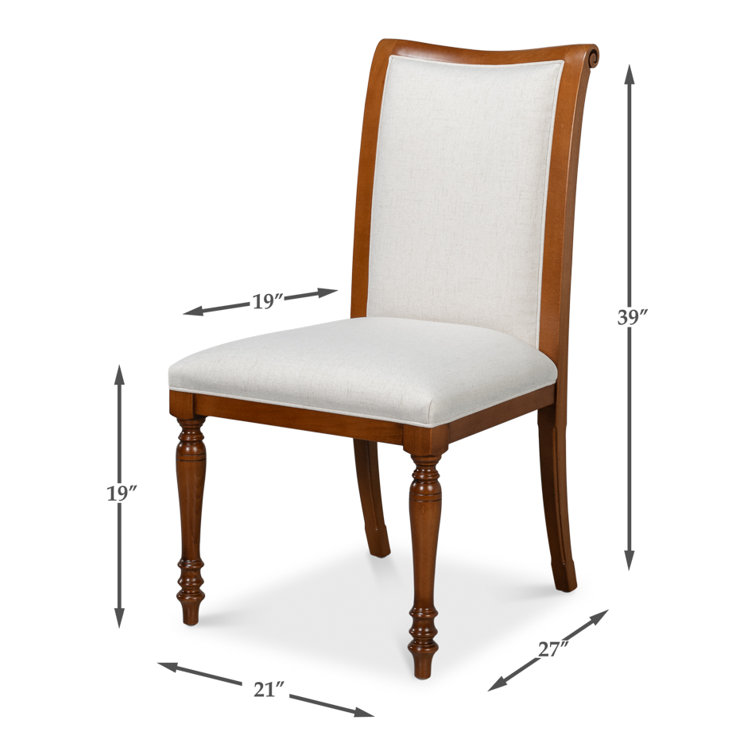 Walnut Wood and Cream Upholstered Side Chair