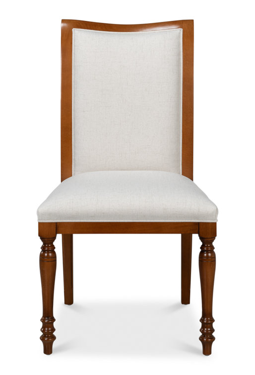 Walnut Wood and Cream Upholstered Side Chair