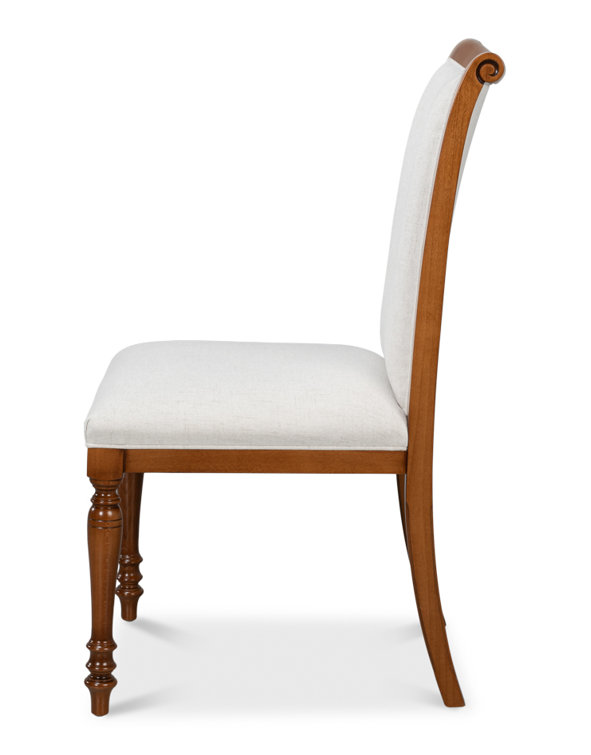 Walnut Wood and Cream Upholstered Side Chair