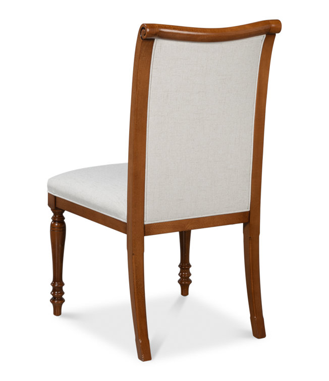 Walnut Wood and Cream Upholstered Side Chair