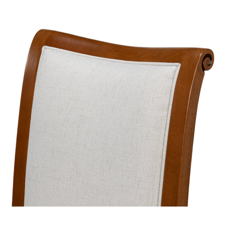 Walnut Wood and Cream Upholstered Side Chair