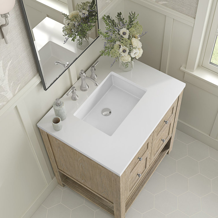 Whitewashed Oak 30" Freestanding Single Vanity with Solid Surface Top