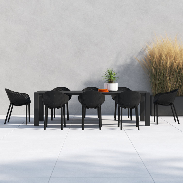 Siesta Air XL 11-Piece Extendable Black Dining Set with Stackable Chairs