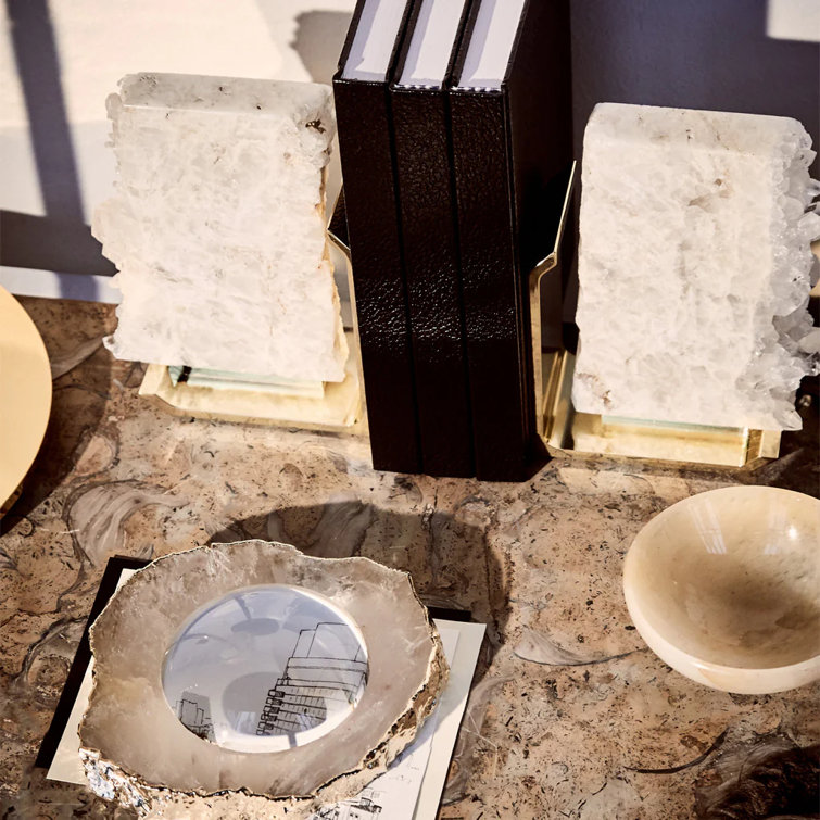 White Crystal and Gold Metal Bookends Set