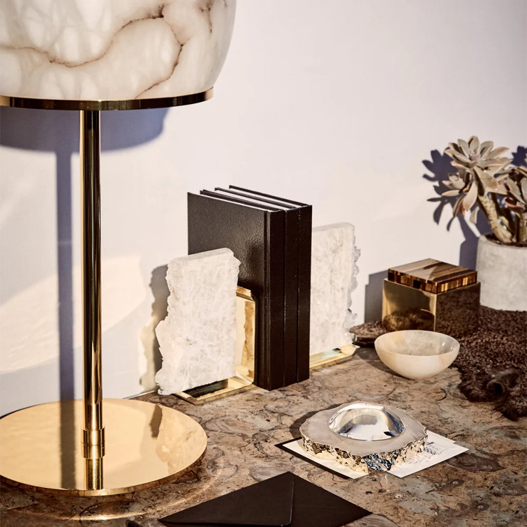White Crystal and Gold Metal Bookends Set