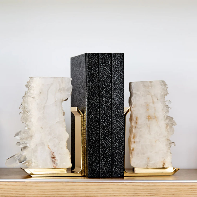 White Crystal and Gold Metal Bookends Set
