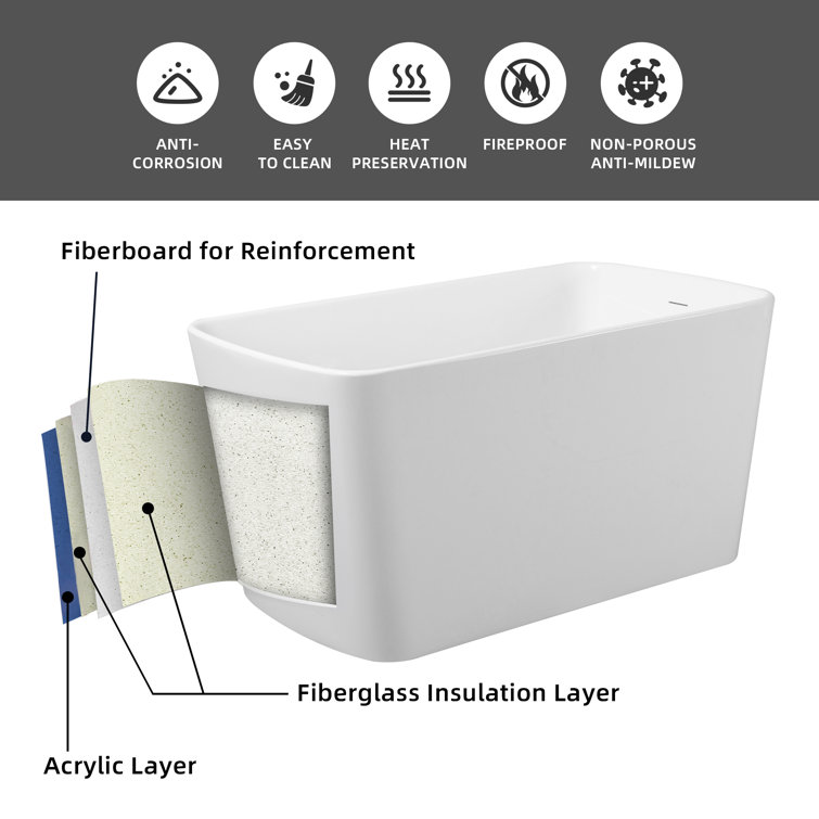 49'' White Freestanding Acrylic Soaking Bathtub