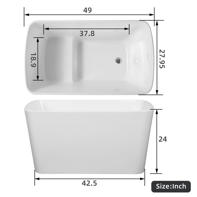 49'' White Freestanding Acrylic Soaking Bathtub