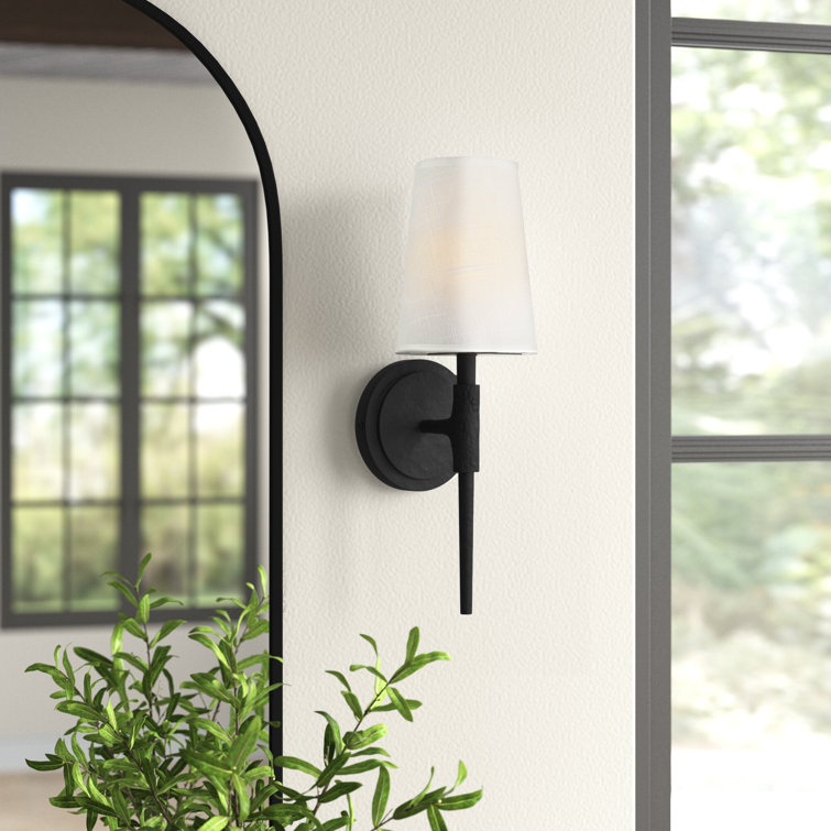 Beaumont Dimmable Black Wall Sconce with Off-White Linen Shade