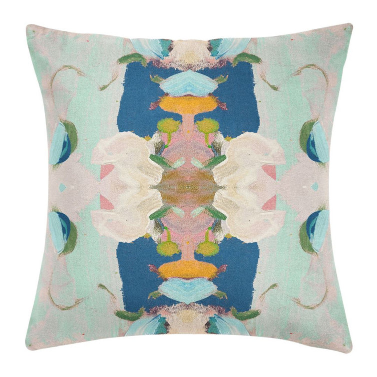 Monet's Garden Navy and Multicolor 22x22 Cotton Linen Throw Pillow