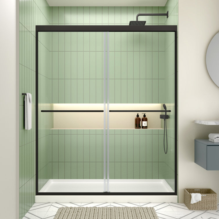 Matte Black Semi-Frameless Sliding Shower Door with Clear Glass
