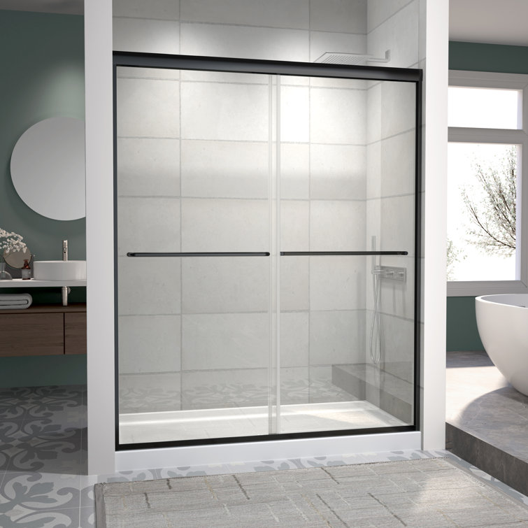 Matte Black Semi-Frameless Sliding Shower Door with Clear Glass