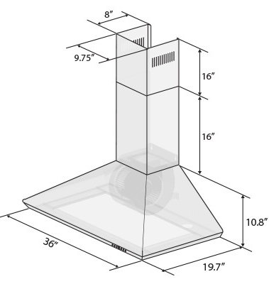 36" Stainless Steel Convertible Wall Mount Range Hood with Charcoal Filter