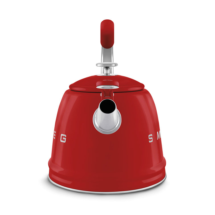 Red Stainless Steel Retro Whistling Stovetop Kettle, 2.4 Quarts