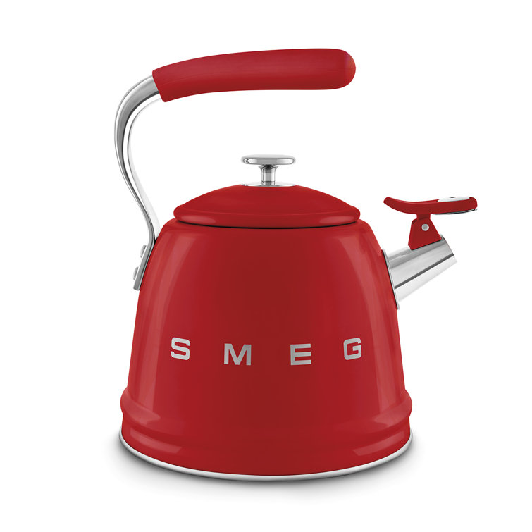 Red Stainless Steel Retro Whistling Stovetop Kettle, 2.4 Quarts