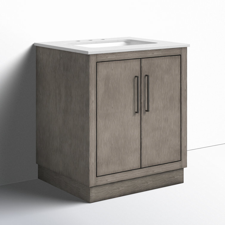 Rustic Grey Oak 30'' Freestanding Vanity with White Marble Top