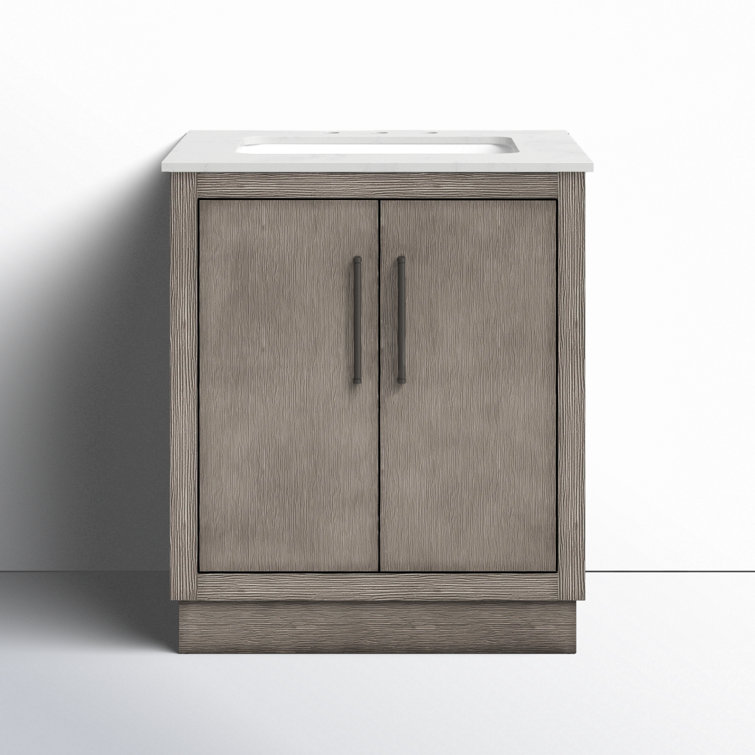 Rustic Grey Oak 30'' Freestanding Vanity with White Marble Top