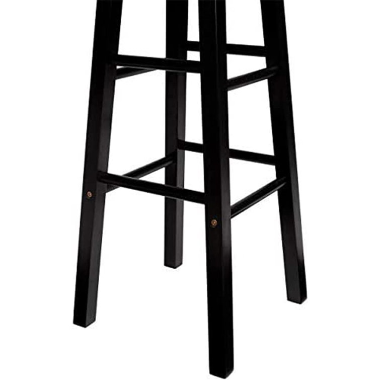 Classic Black Solid Wood 24" Round-Seat Kitchen Counter Stools, Set of 2