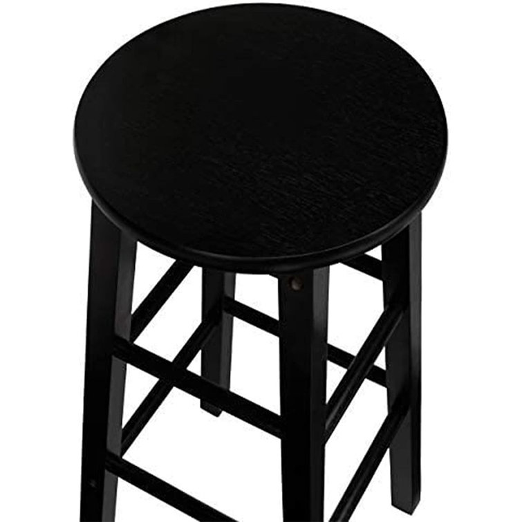 Classic Black Solid Wood 24" Round-Seat Kitchen Counter Stools, Set of 2
