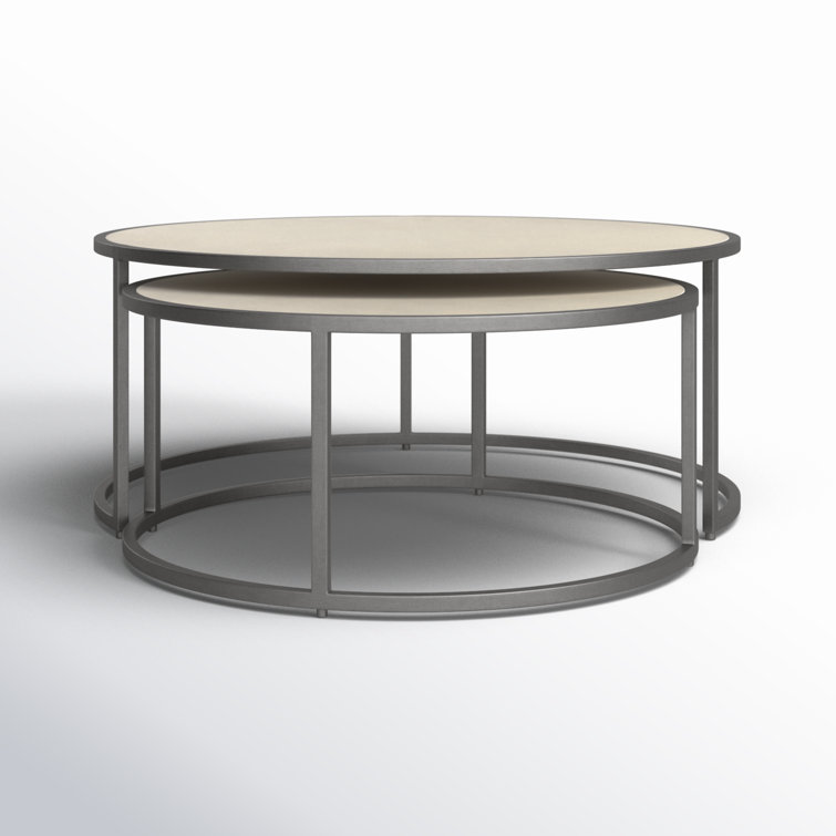 Ivory Shagreen and Gunmetal Round Nesting Coffee Tables