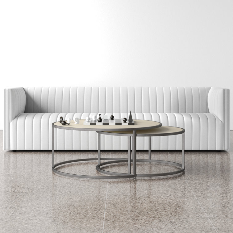 Ivory Shagreen and Gunmetal Round Nesting Coffee Tables