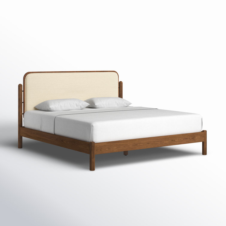 King Oak Upholstered Bed with Ivory Headboard and Drawer